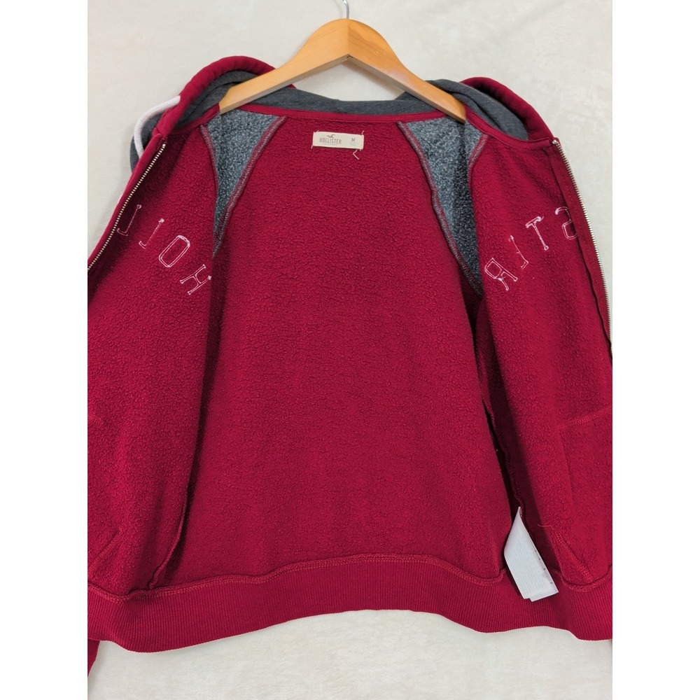 Hollister Hoodie Jacket Women‎ M Burgundy Gray Y2K Spellout Preppy Academia - Picture 5 of 10